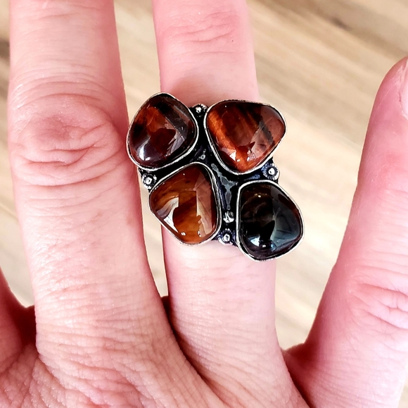 New Rare Red Tiger Eye 925 Silver Ring. - Picture 7 of 8